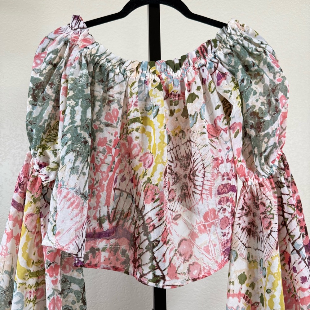 Festival Romantic Boho Crop Top Off Shoulder Ruffle Lightweight Medium Western - Picture 3 of 16